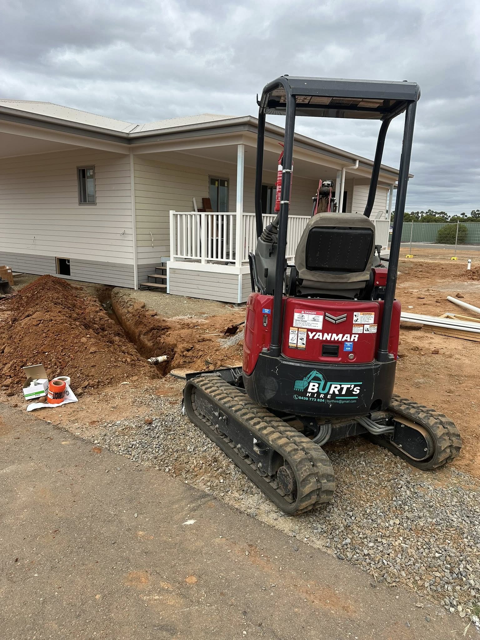 1.7T mini excavator on build site Northern Adelaide